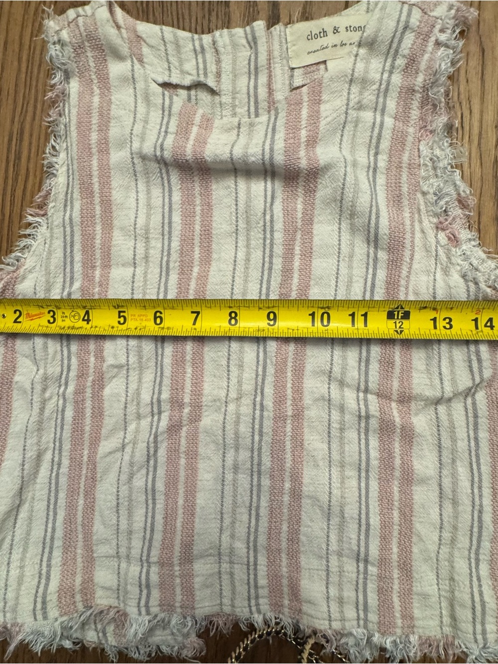 Anthropologie Cloth & Stone Striped Button Back Top Linen Blend Crop Fray Tank - Picture 6 of 8